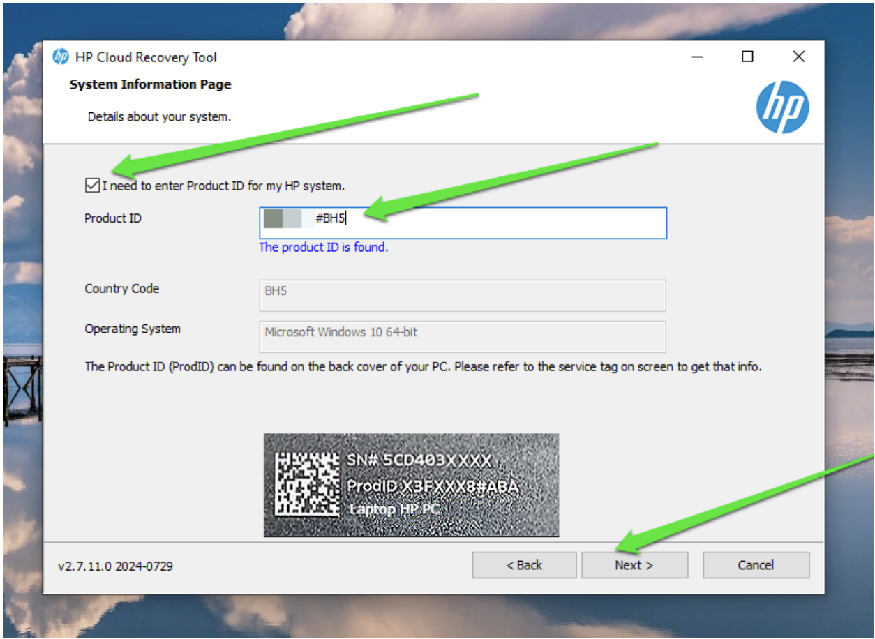 Once the program verifies your product ID, click the Next button